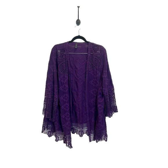 Lane Bryant 22 24 Relaxed Open-Front Embroidered Crochet Overpiece Purple - Picture 1 of 9